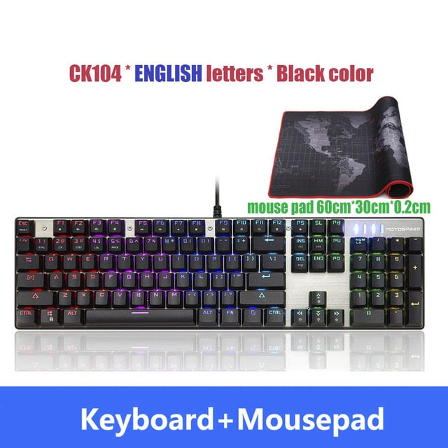 Motospeed CK104 Gaming Mechanical Keyboard Russian English Red Switch Blue Metal Wired LED Backlit RGB Anti-Ghosting for gamer