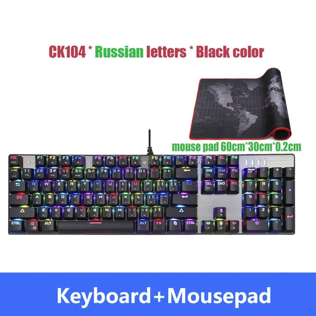 Motospeed CK104 Gaming Mechanical Keyboard Russian English Red Switch Blue Metal Wired LED Backlit RGB Anti-Ghosting for gamer