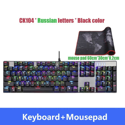 Motospeed CK104 Gaming Mechanical Keyboard Russian English Red Switch Blue Metal Wired LED Backlit RGB Anti-Ghosting for gamer
