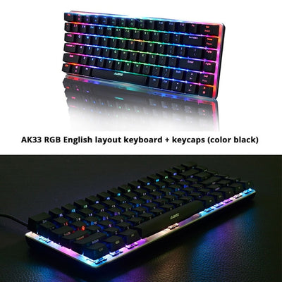 Ajazz AK33 82 keys mechanical keyboard Russian / English layout gaming keyboard RGB backlight blue / black switch wired keyboard