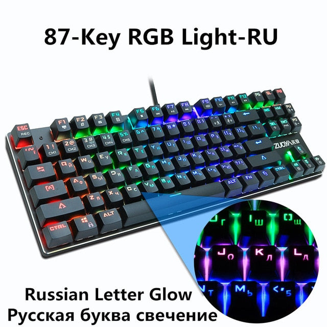 Gaming Mechanical Keyboard Blue Red Switch 87key RU/US Wired Keyboard Anti-ghosting RGB/ Mix Backlit LED USB For Gamer PC Laptop